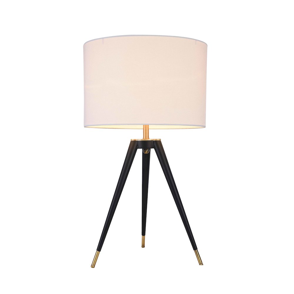 1-Light Black Table Lamp With A White Linen Drum Shade. Picture 1