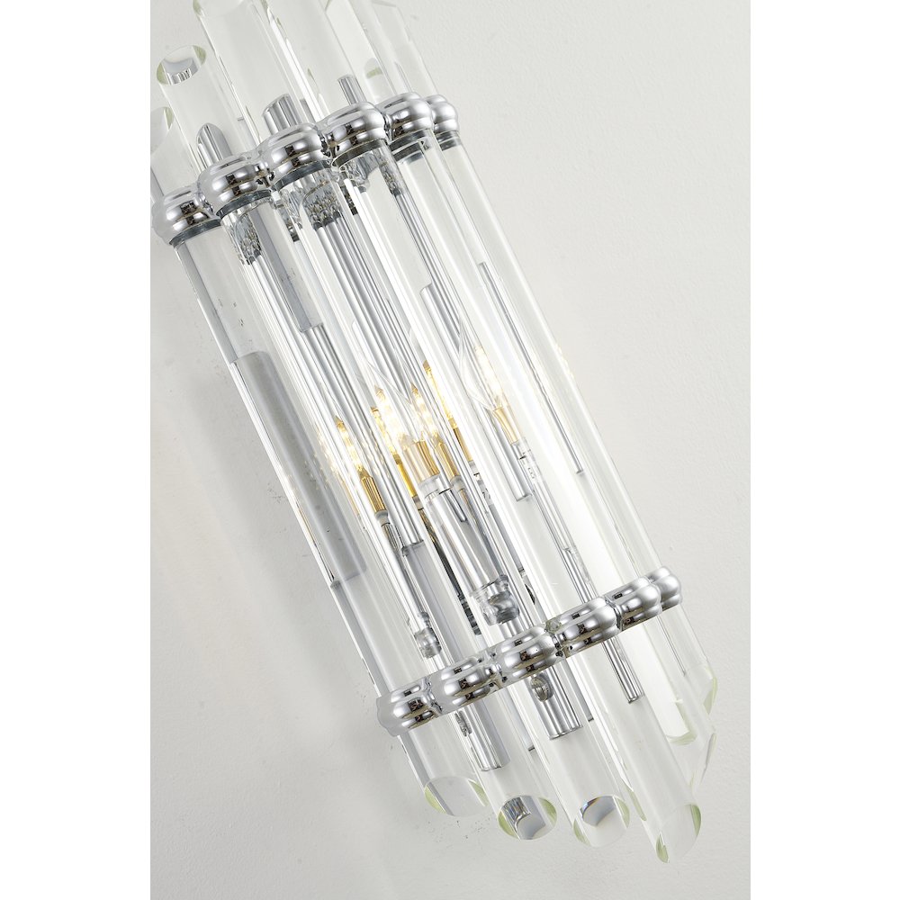 1-Light Chrome Metal Wall Sconce With A Clear Glass Rods. Picture 2