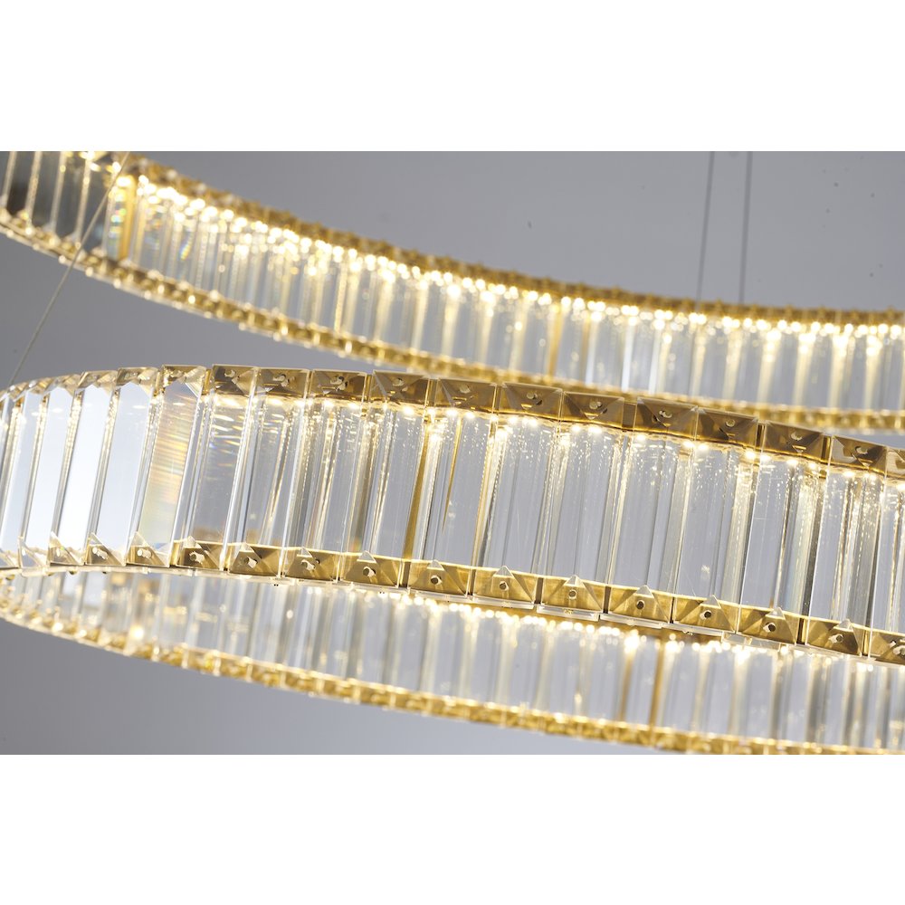 2-Light Gold Steel LED Chandelier With Crystals. Picture 3