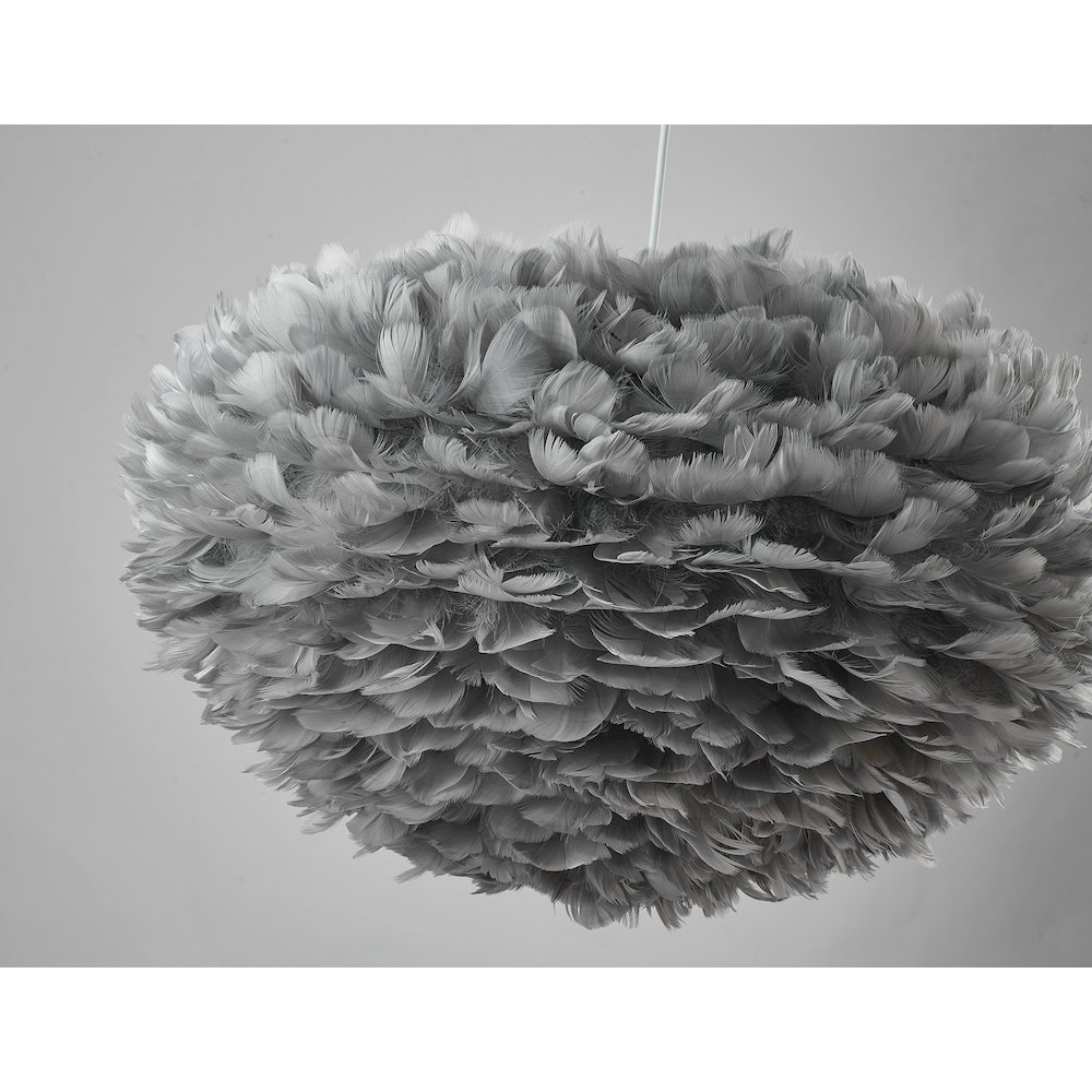 1-Light Light Grey Goose Fether Chandelier With A White Iron Frame. Picture 4