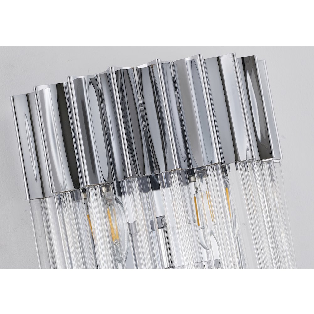 3-Light Chrome Wall Sconce With Clear Hanging Crystals. Picture 3