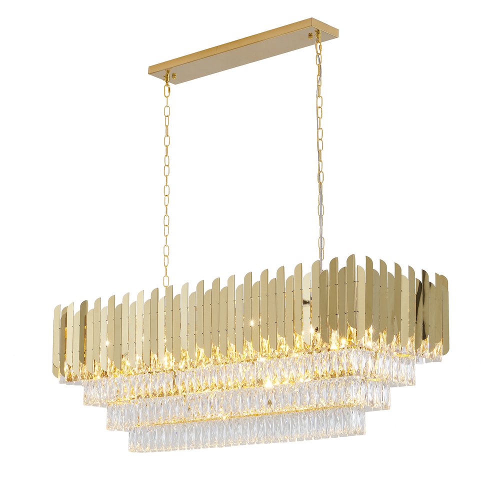 14-Light Gold Stainless Steel Chandelier With Clear Crystal Accents. Picture 1
