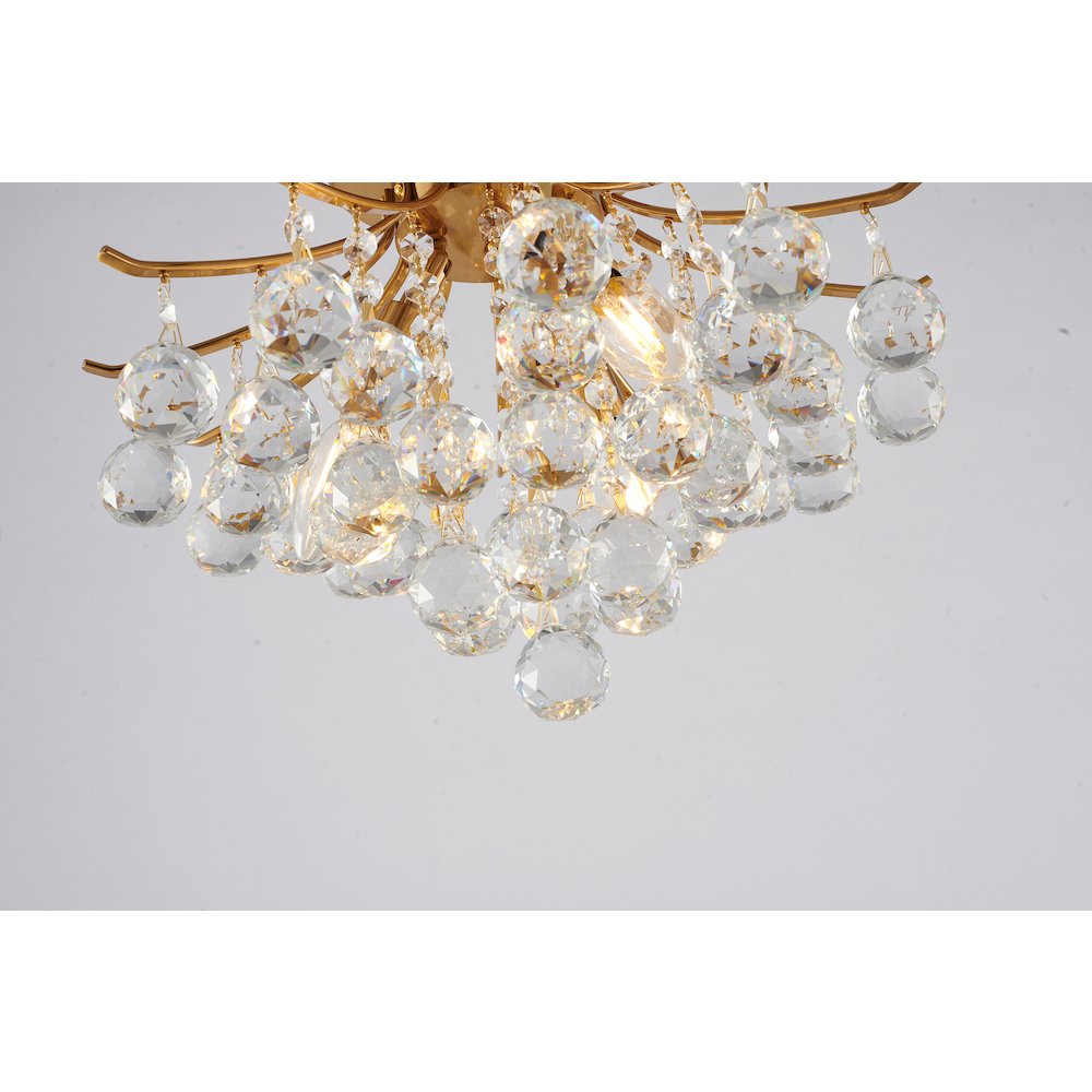 3-Light Satin Brass Metal Flush Mount With Clear Crystals. Picture 3