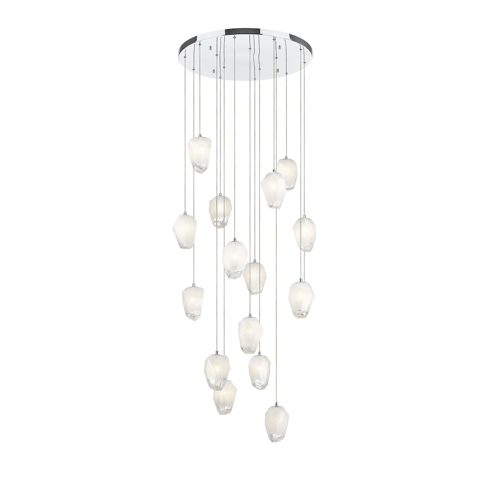 15-Light Chrome Chandelier With White Glass Pendants. Picture 2