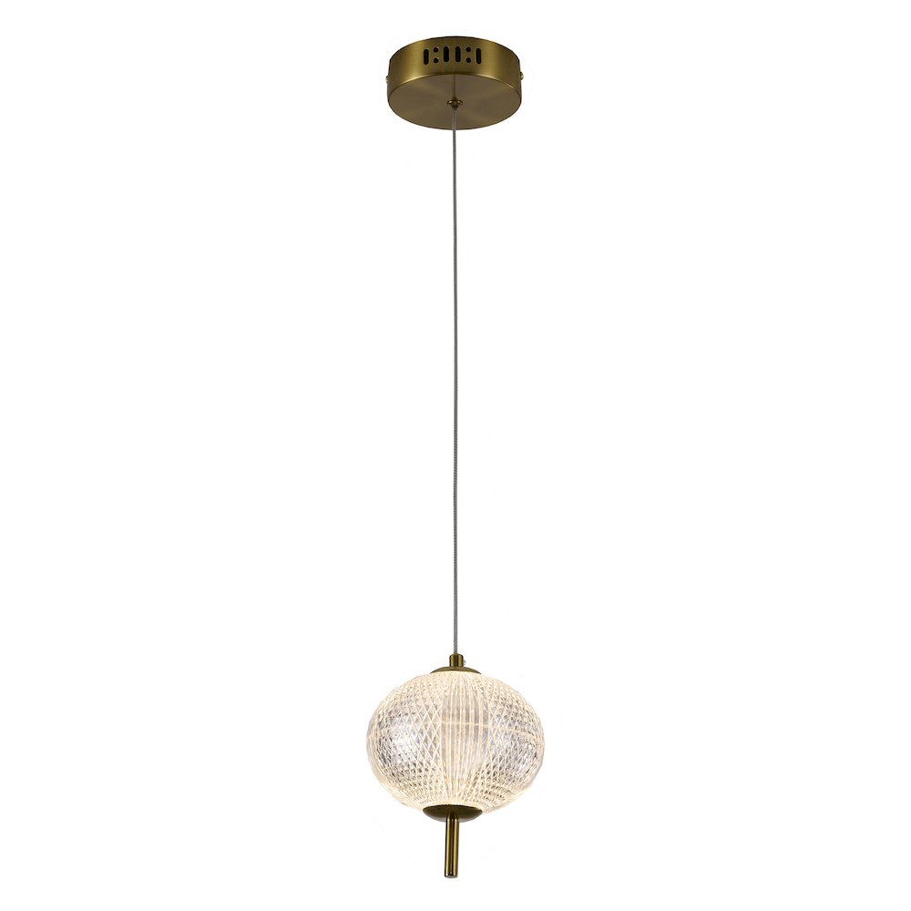 1-Light Brass Dimmable LED Single Pendant With A Clear PC Shade. Picture 2