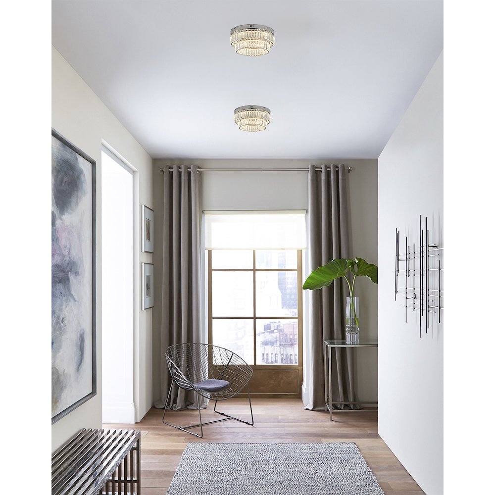 2-Light Chrome Dimmable LED Flush Mount With Clear Crystals. Picture 10