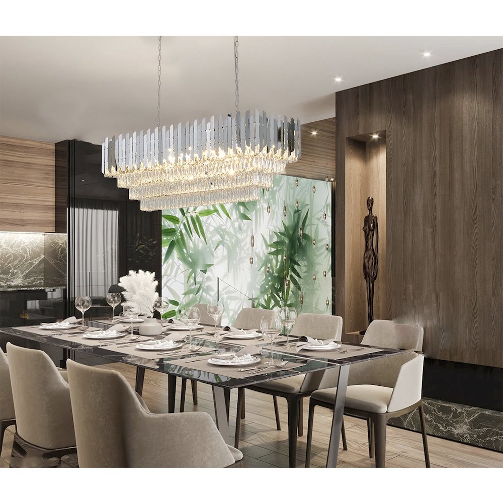 14-Light Chrome Stainless Steel Chandelier With Clear Crystal Accents. Picture 11