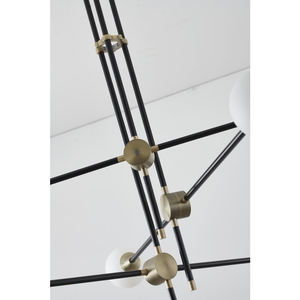 6-Light Black Metal Chandelier With Frosted Glass Shades. Picture 5