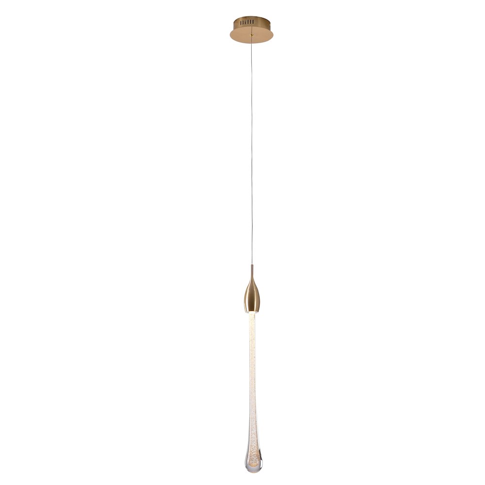 1-Light Gold Aluminum LED Pendant With A Dusted Clear Glass. Picture 1