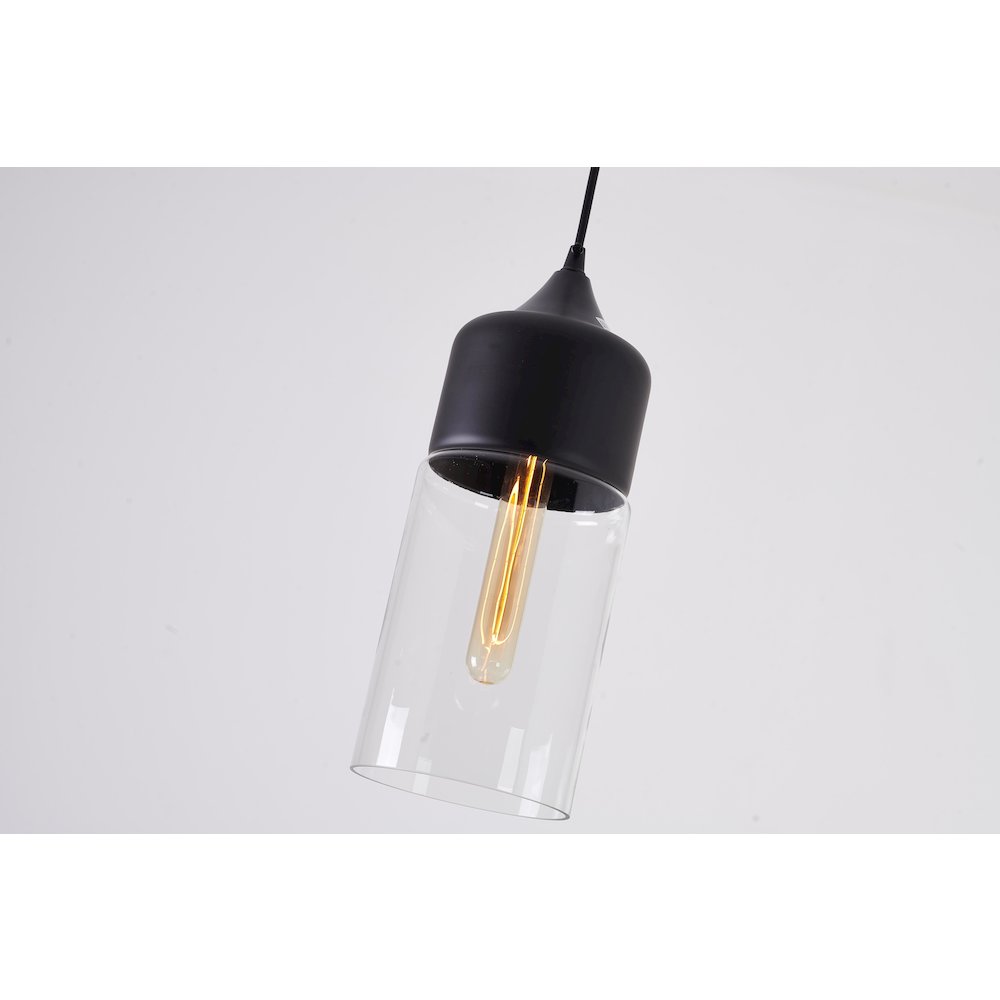 1-Light Matte Black Single Pendant With A Clear Glass Shade. Picture 4