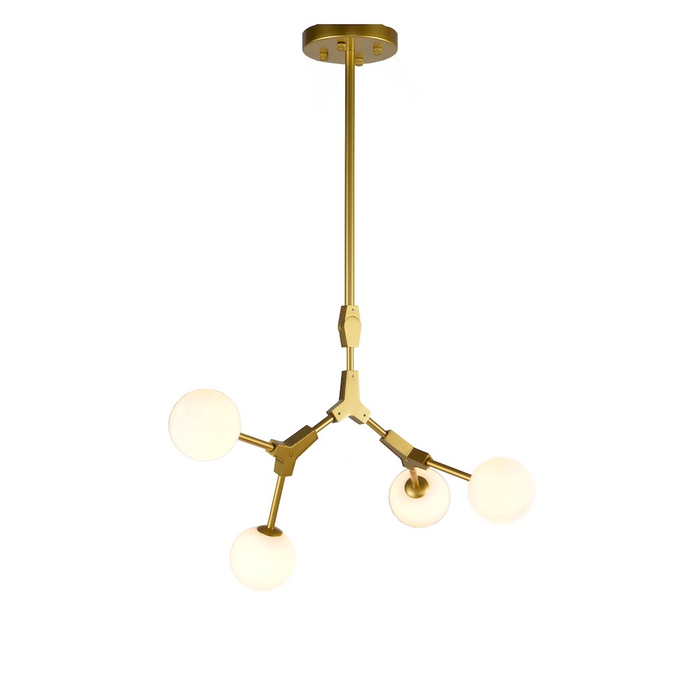 4-Light Gold Chandelier With White Glass Shades. Picture 1