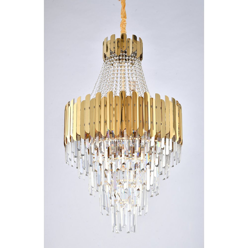 15-Light Gold Stainless Steel Chandelier With Clear Crystal Accents. Picture 3