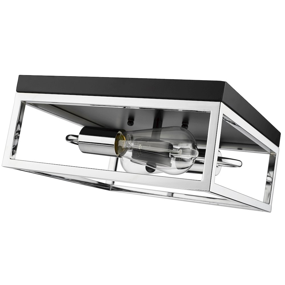 2-Light Black And Chrome Metal Flush Mount. Picture 5