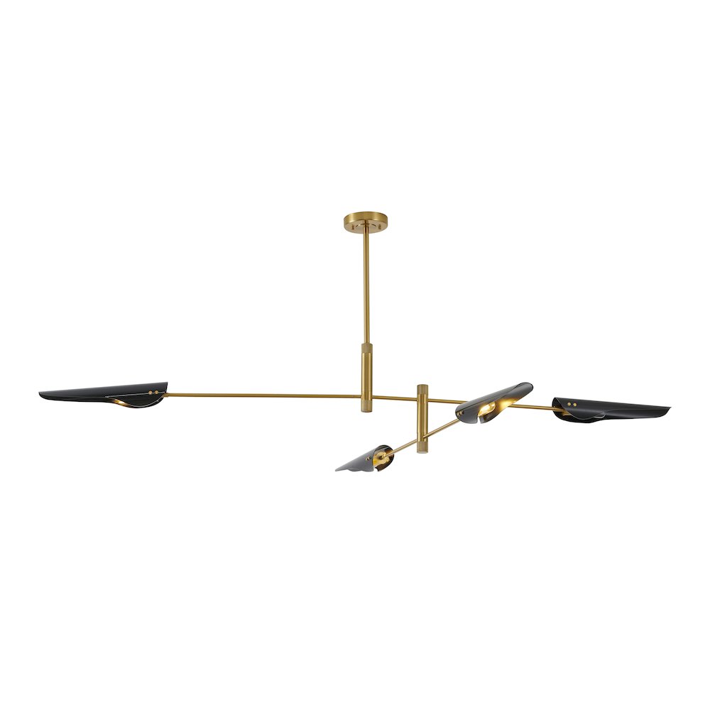 4-Light Gold Chandelier With Black Shades. Picture 1