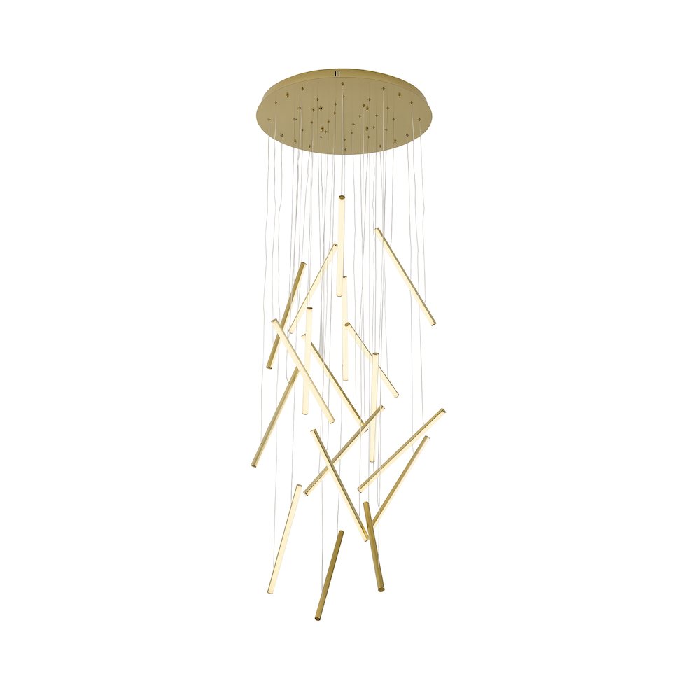 18-Light Brass Metal LED Chandelier With White Acrylic Diffusers. Picture 1