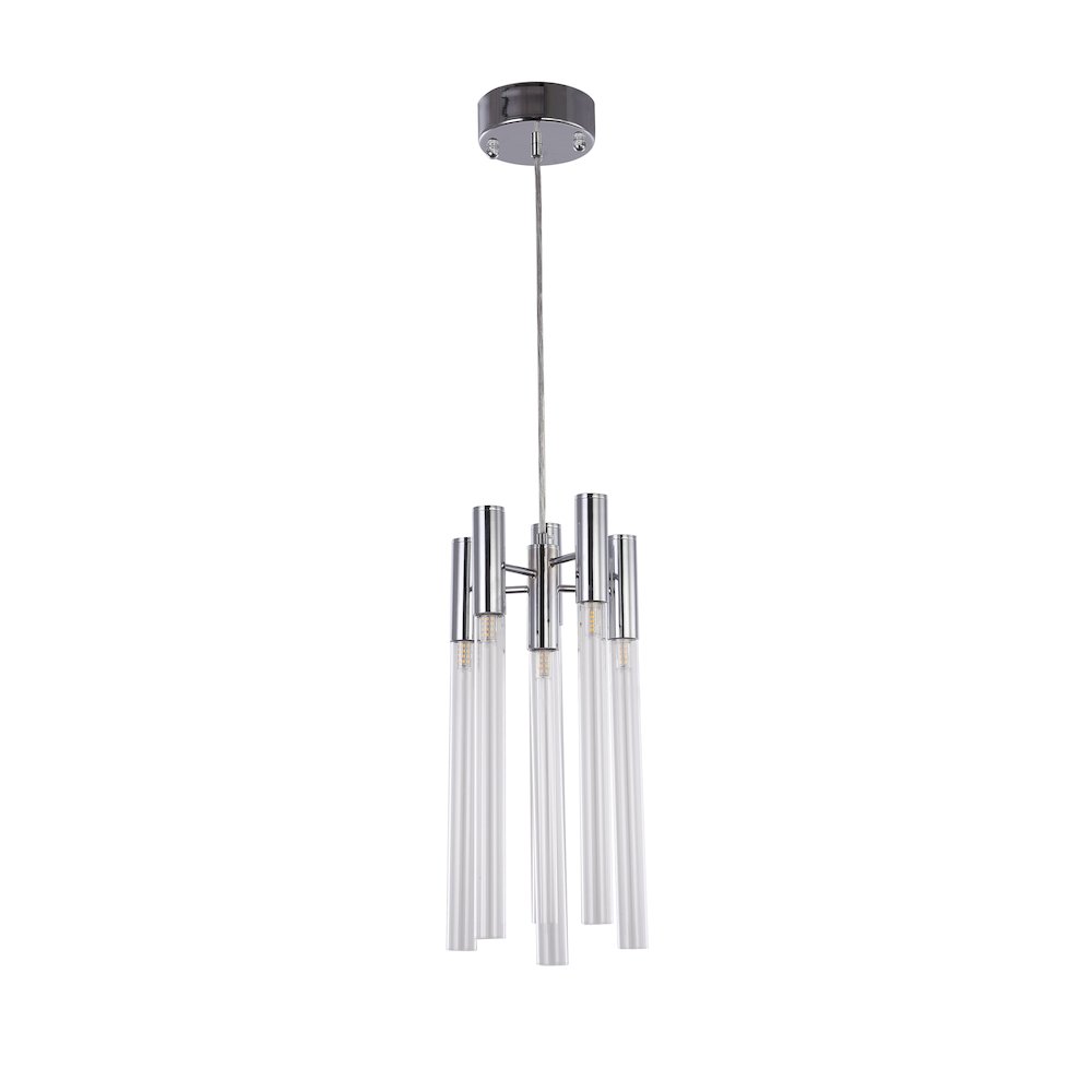6-Light Chrome Single Pendant With Clear Glass Tubes. Picture 2