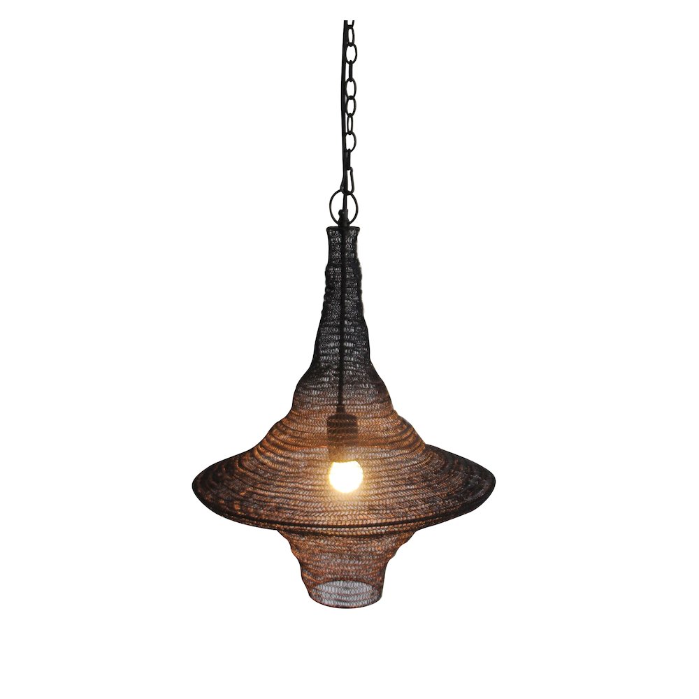 1-Light Satin Black Pendant With A Chain Basket Shade. Picture 1