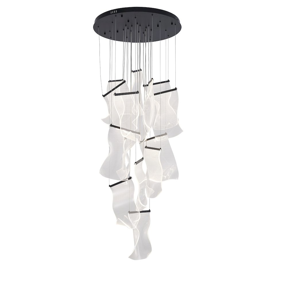 8-Light Satin Black Chandelier With Acrylic Crumbled Sheet Pendants. Picture 5