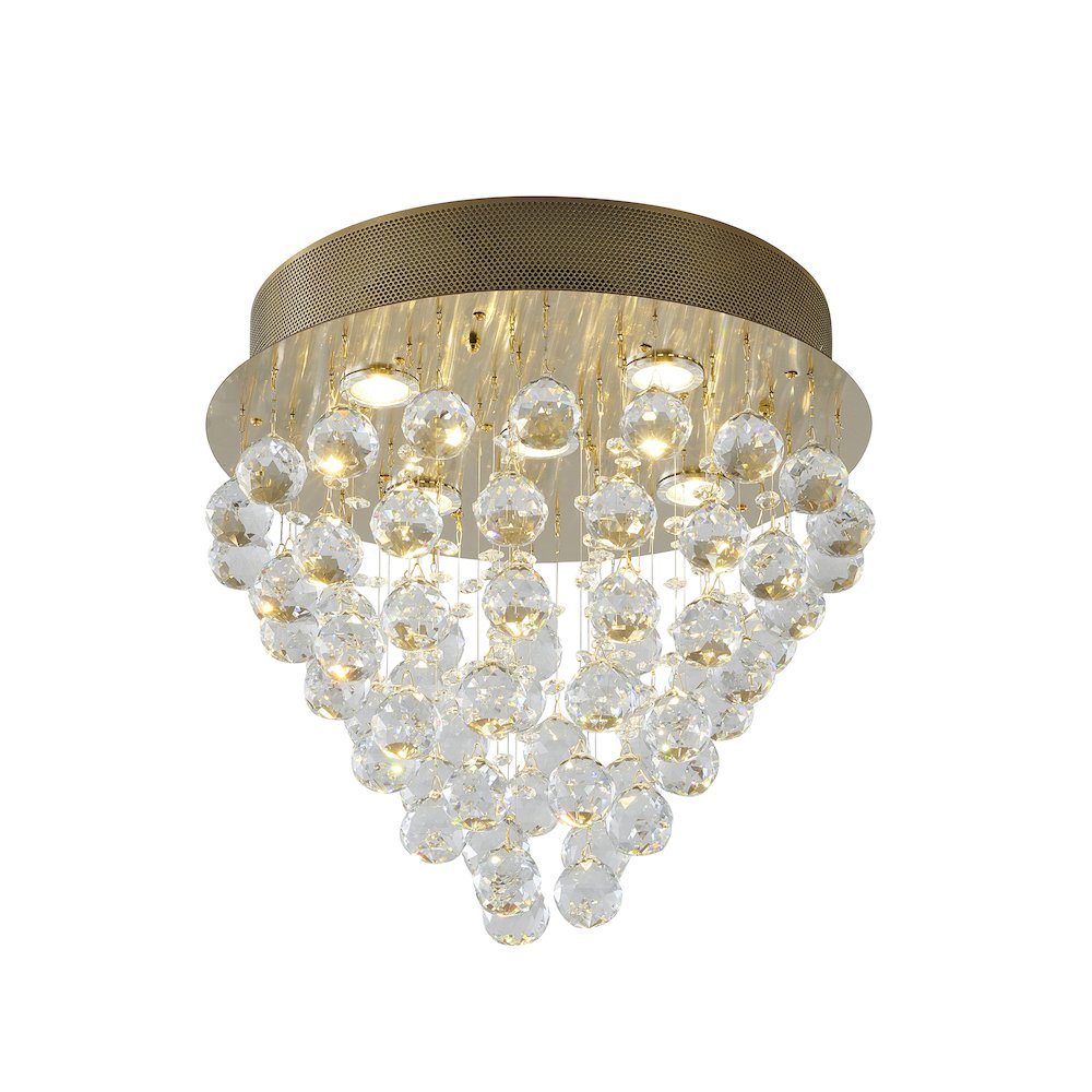 6-Light Gold Flush Mount With Clear Crystals. Picture 1