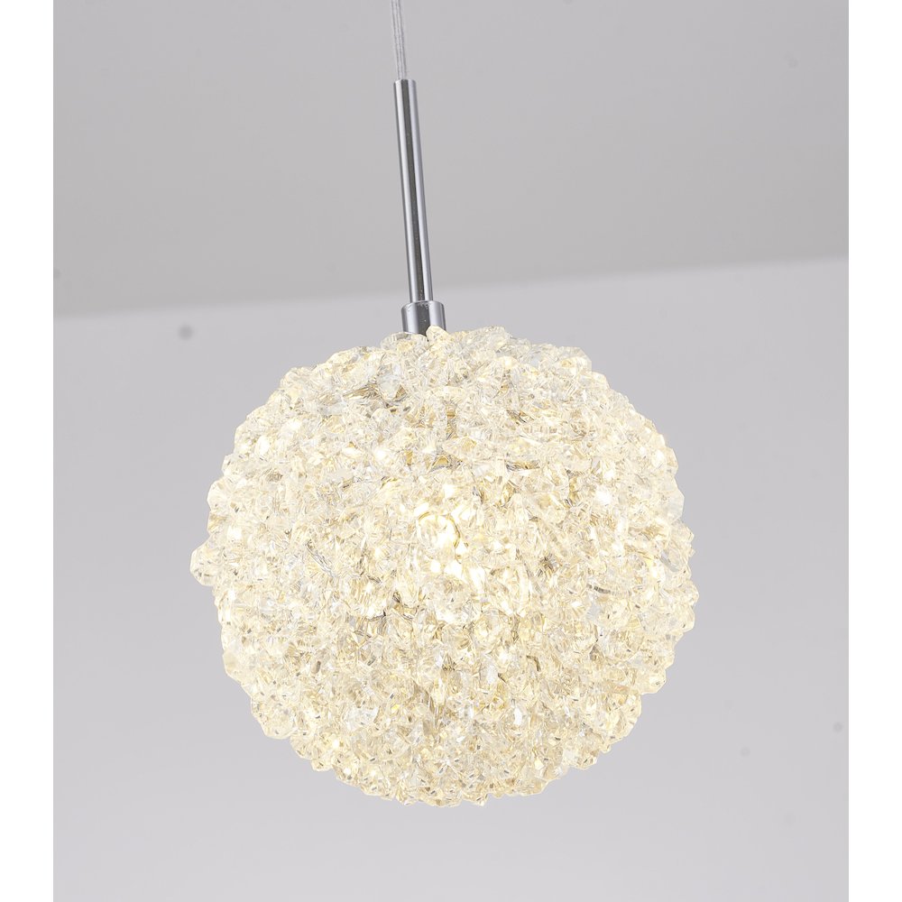 1-Light Chrome Steel Single Pendant With Clear Crystal Beaded Ball. Picture 4