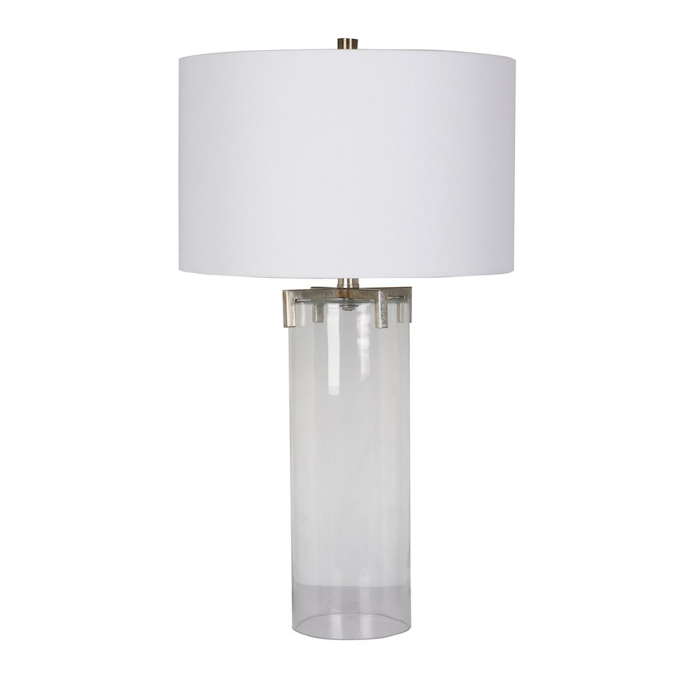1-Light Polished Nickel Table Lamp With A Clear Glass Base And A Shade. Picture 1