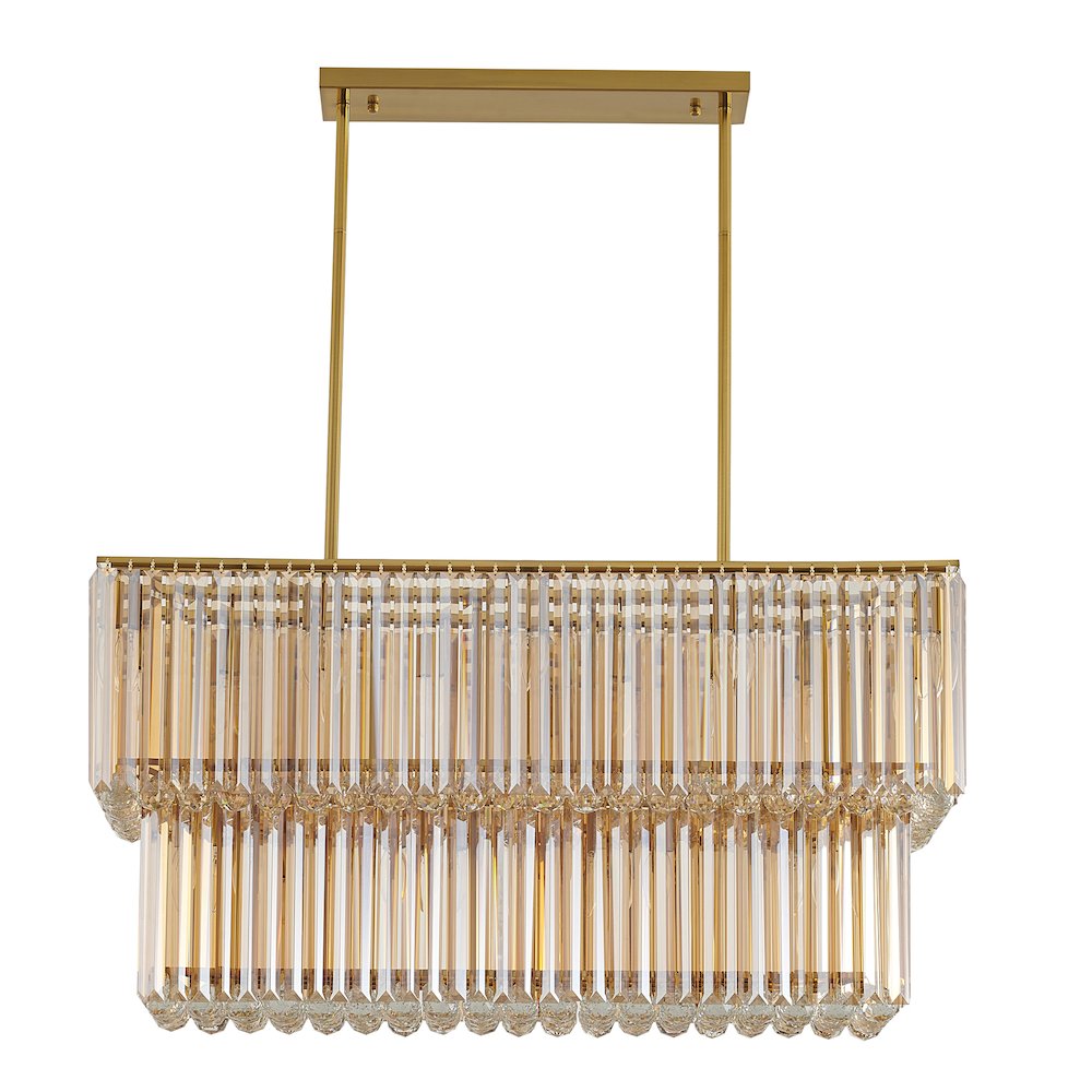 14-Light Satin Brass Chandelier With Clear And Champagne Crystals. Picture 2