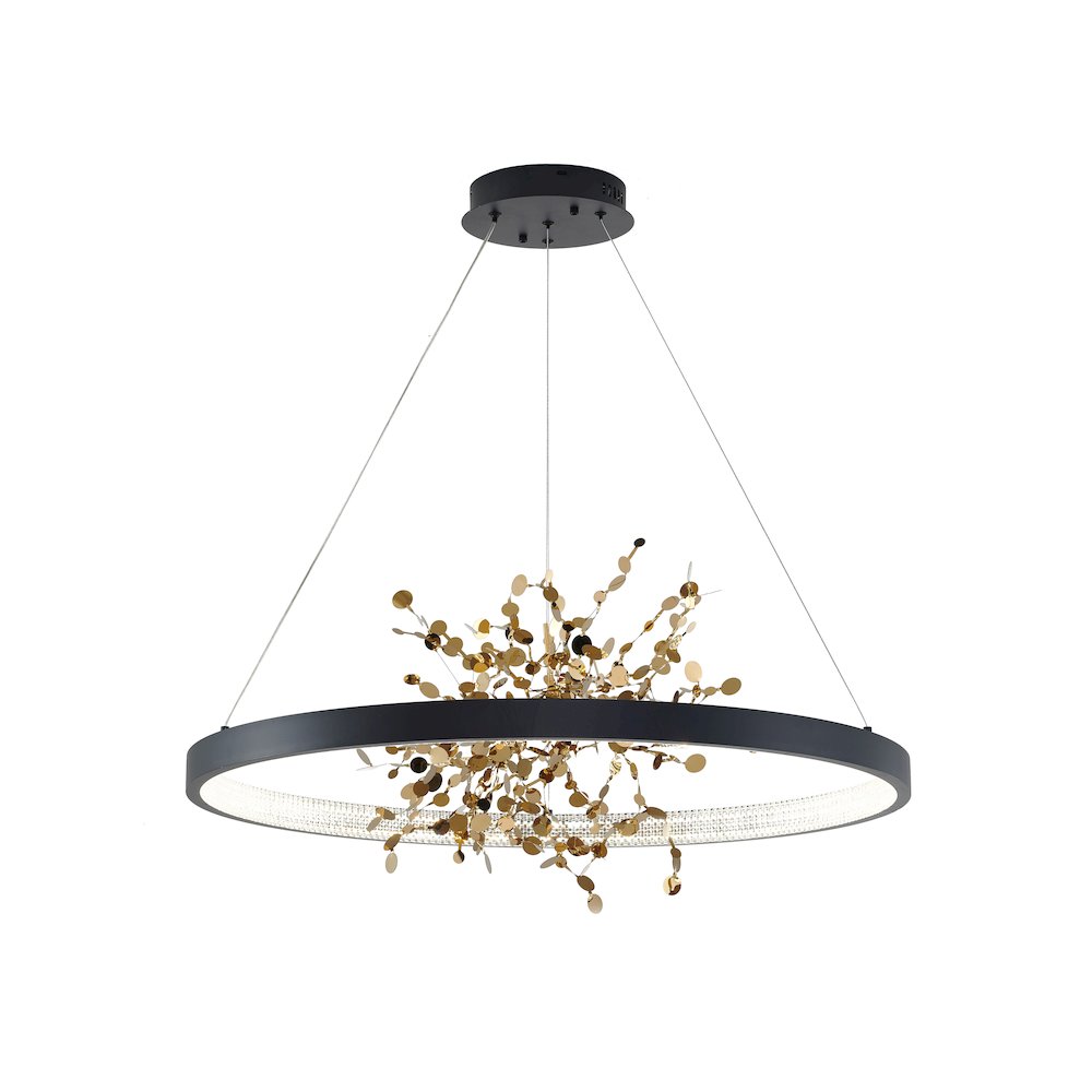 1-Light Sand Black Stainless Steel LED Chandelier, Aluminum Confetti Interior. Picture 1