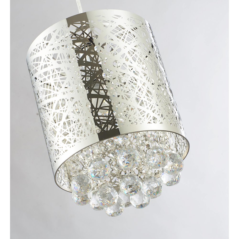 1-Light Chrome Stainless Steel Pendant With Clear Crystals. Picture 3