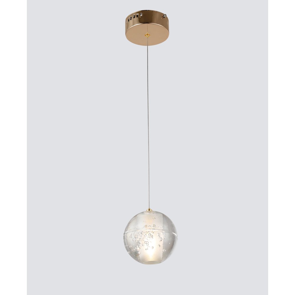 1-Light Gold Single Pendant With A Clear Crystal Bubble Ball. Picture 2