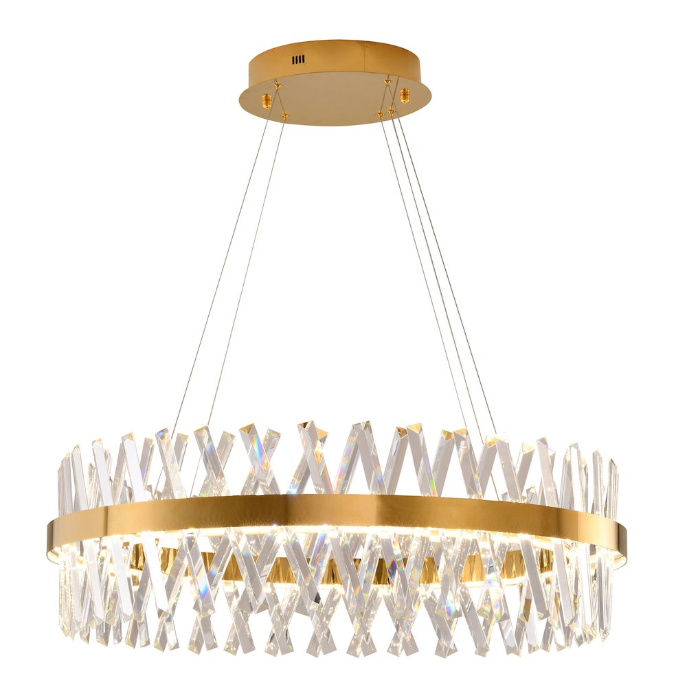 1-Light Gold Dimmable LED chandelier With Clear Crystal Accents. Picture 2