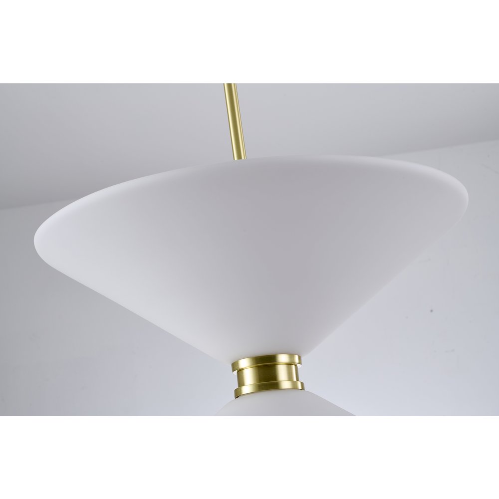 8-Light Satin Brass Pendant Lighting With White Frosted Glass Shades. Picture 4