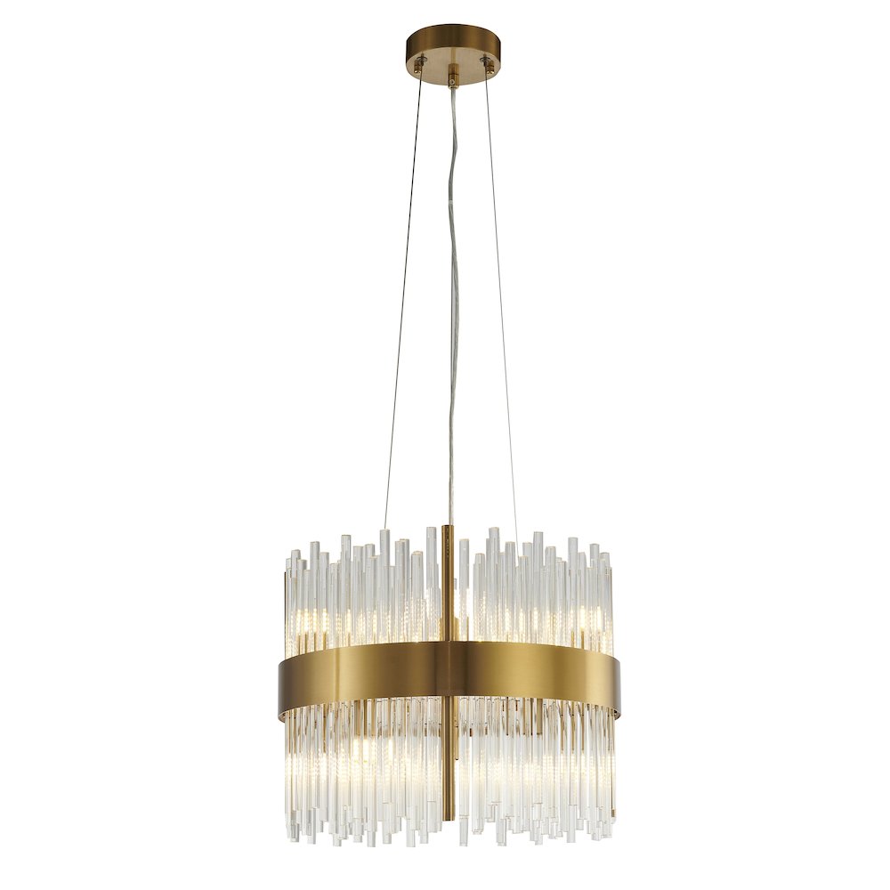 10-Light Gold Chandelier With Clear Glass Rods. Picture 1
