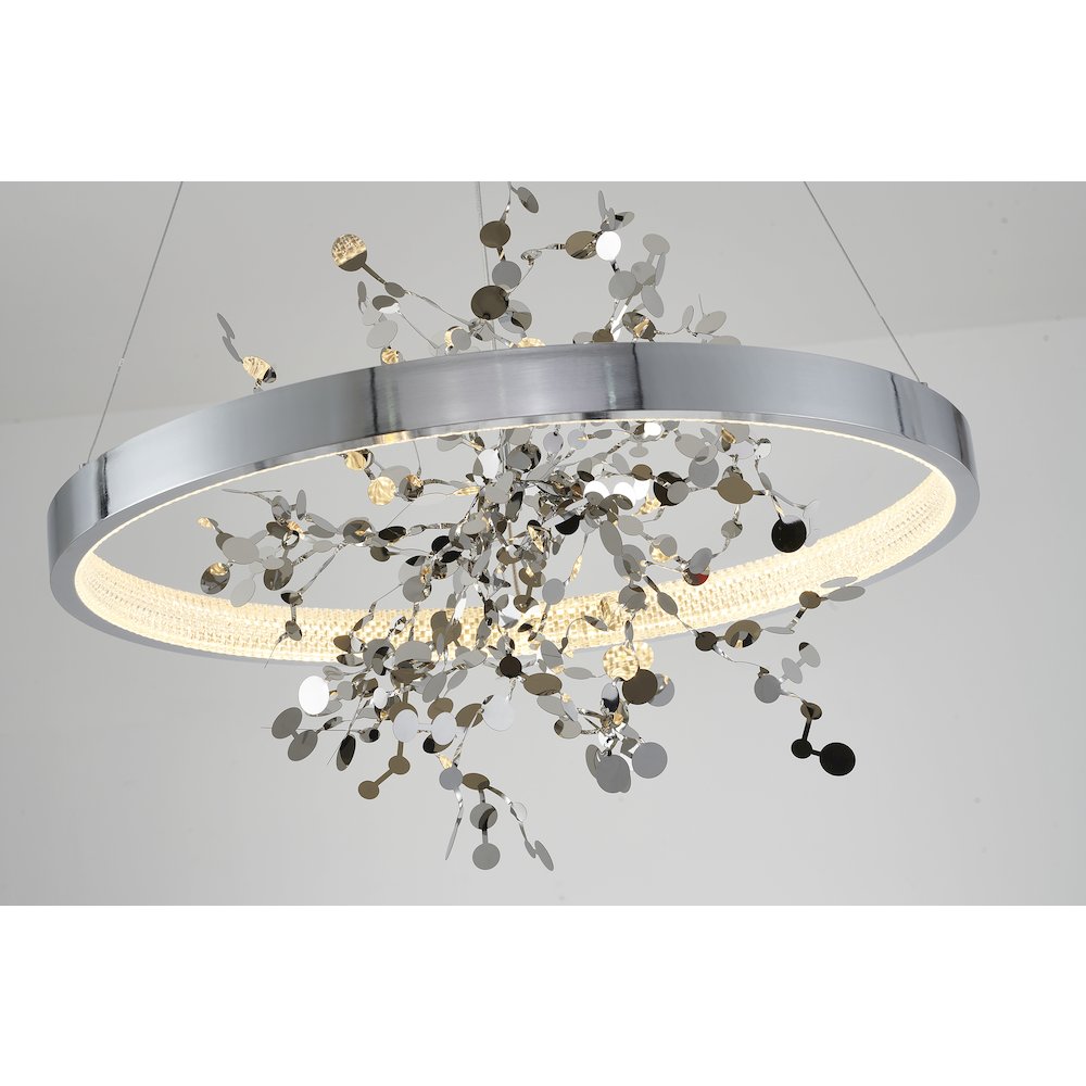 1-Light Chrome Stainless Steel LED Chandelier, Chrome Aluminum Confetti Interior. Picture 4
