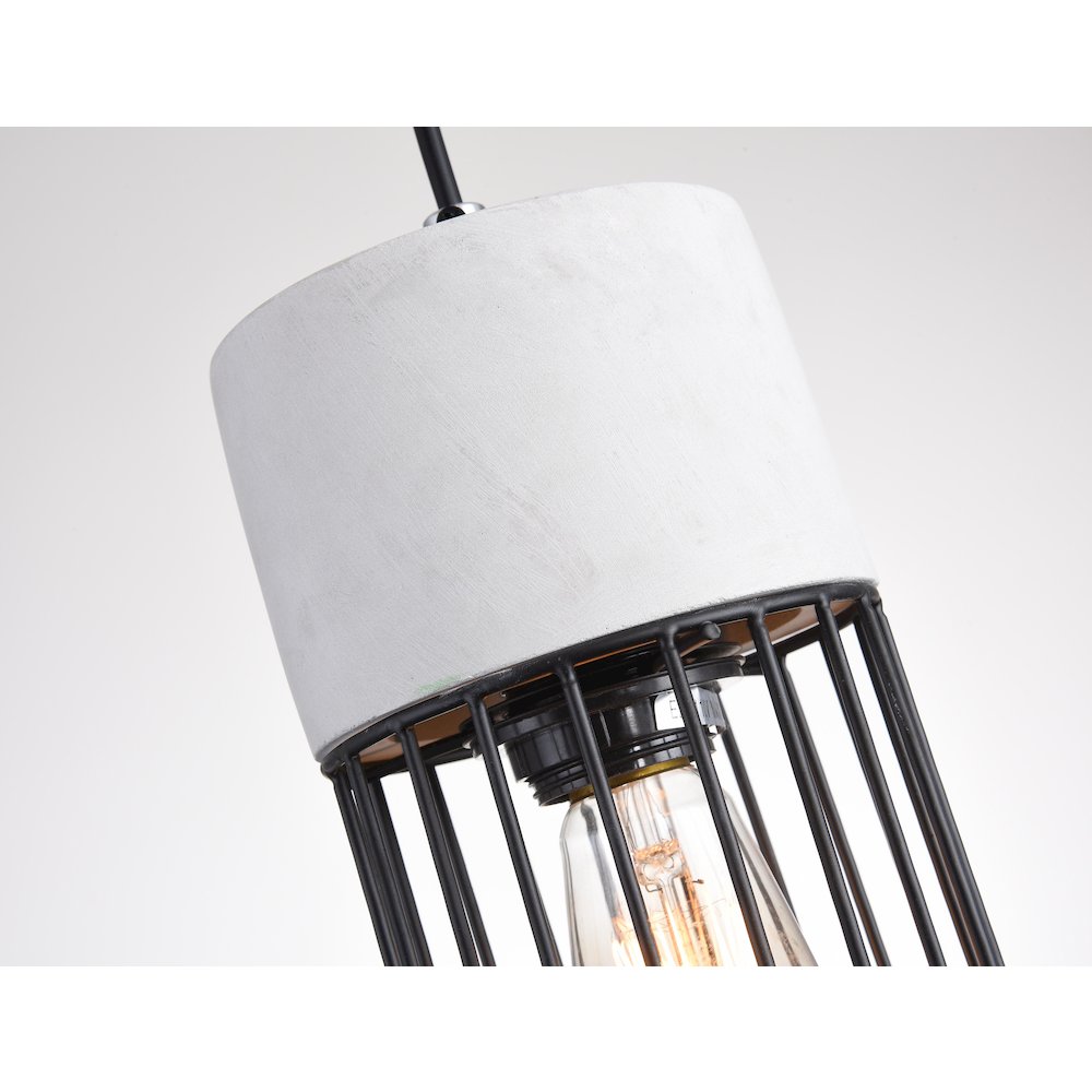 1-Light Grey Single Pendant With A Black Metal Cage Shade. Picture 3