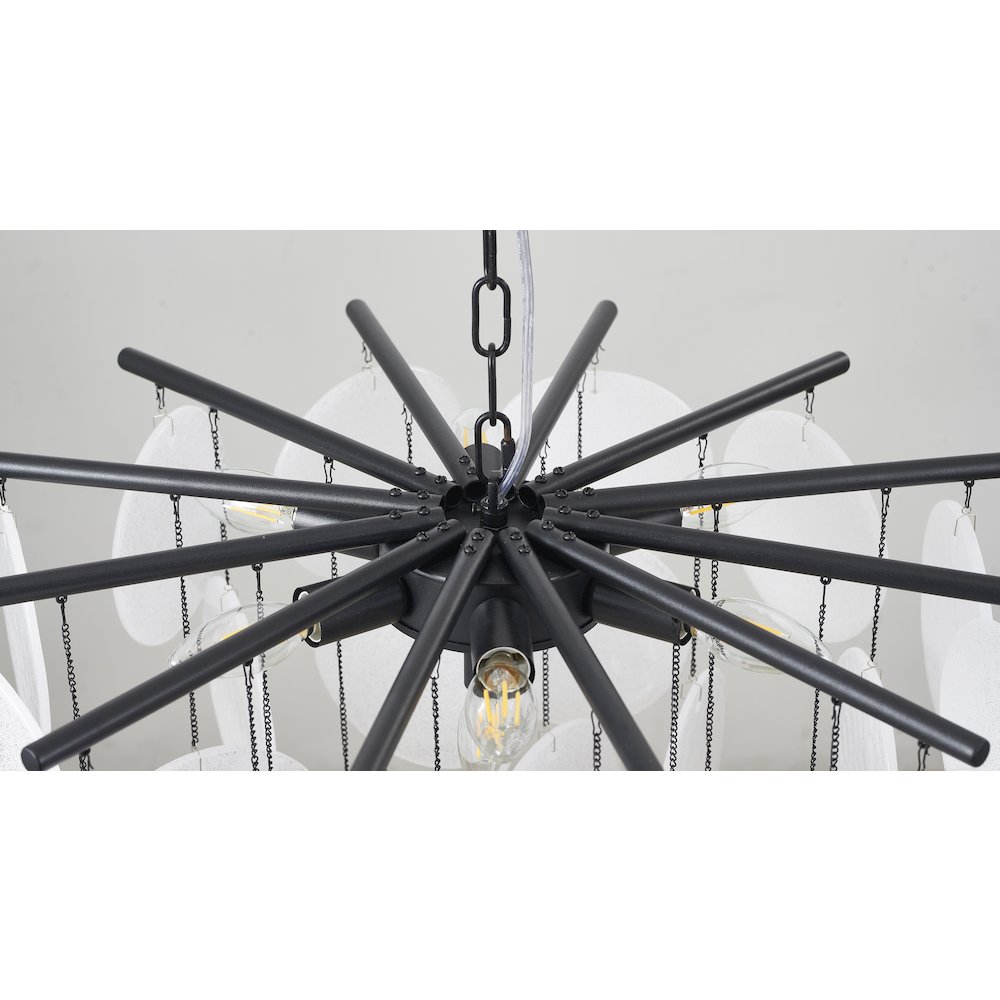 7-Light Satin Black Chandelier With Frosted White Glass Petals. Picture 3