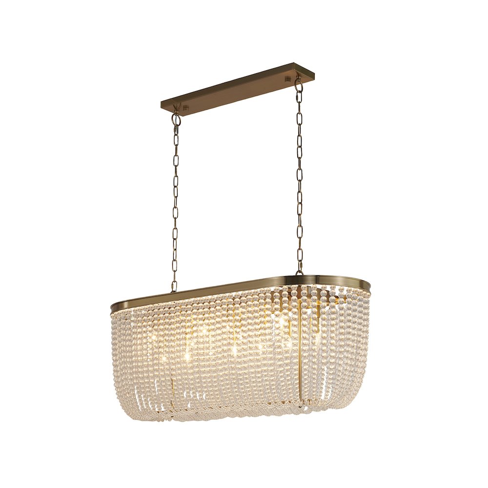 6-Light Gold Oval Chandelier With Clear Beaded hanging Crystals. Picture 1