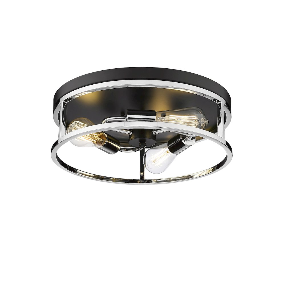 3-Light Black And Chrome Metal Flush Mount. Picture 2