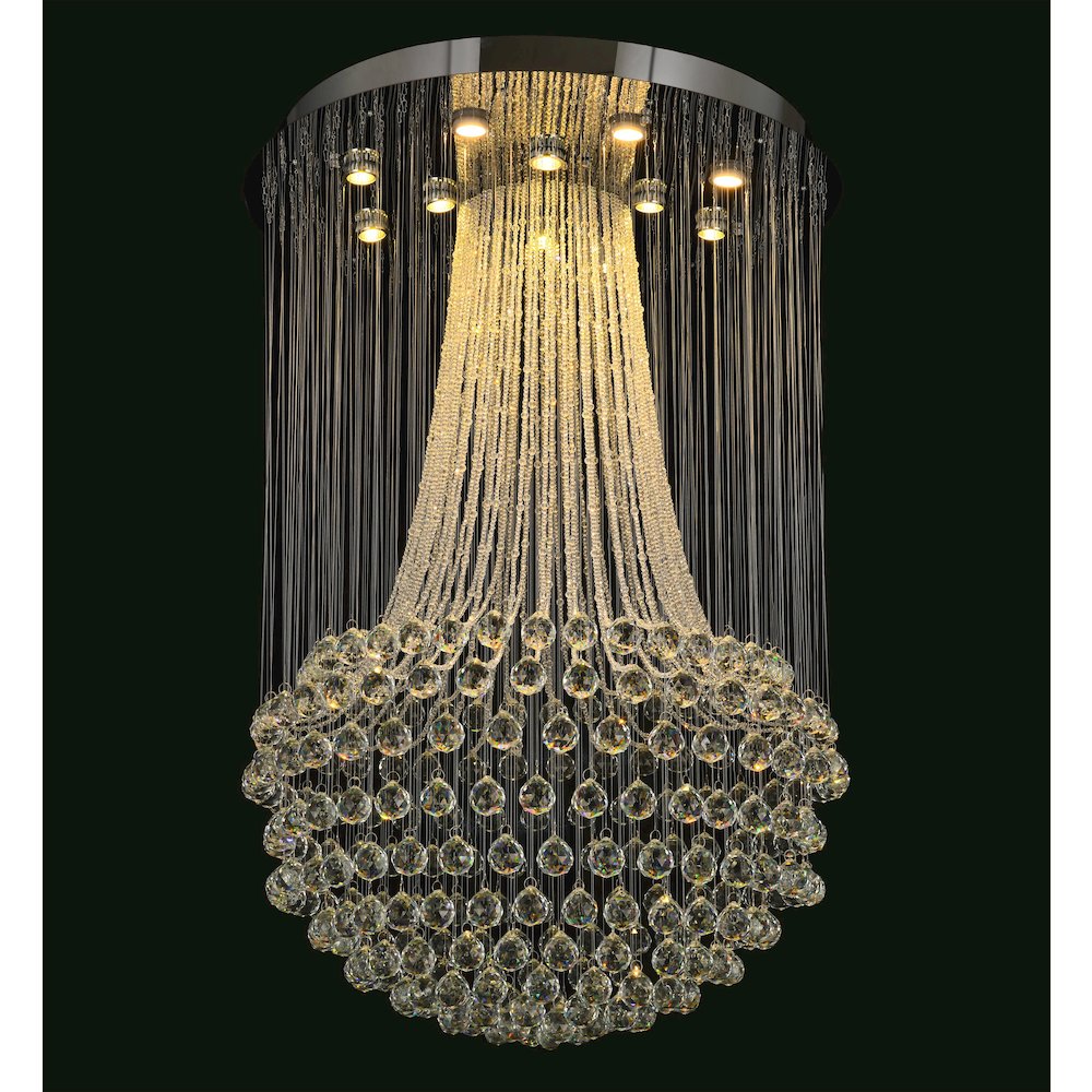 12-Light Chrome Stainless Steel Flushed Chandelier With Clear Crystals. Picture 1