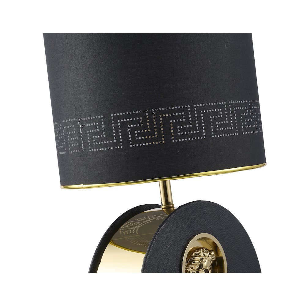 1-Light Black Iron Table Lamp With Leather Cover On Base And A Fabric Shade. Picture 3