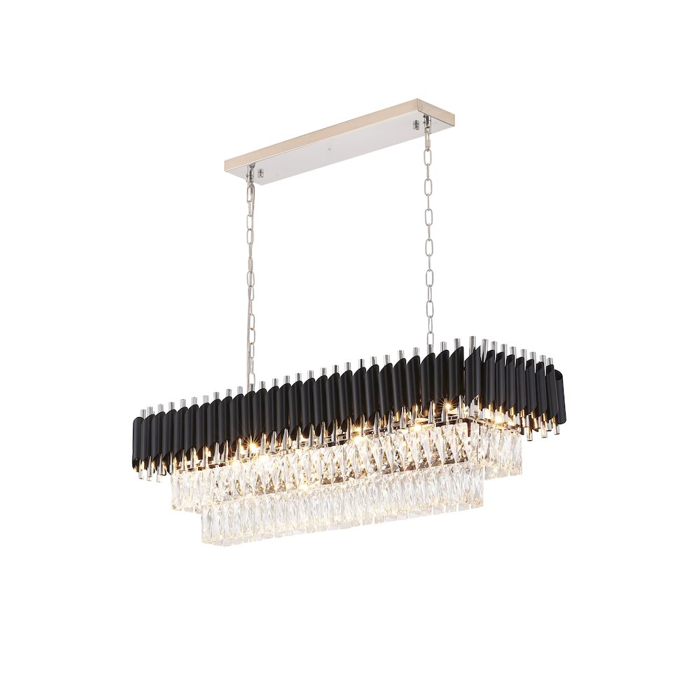 12-Light black and chrome chandelier, clear hanging crystals. Picture 1
