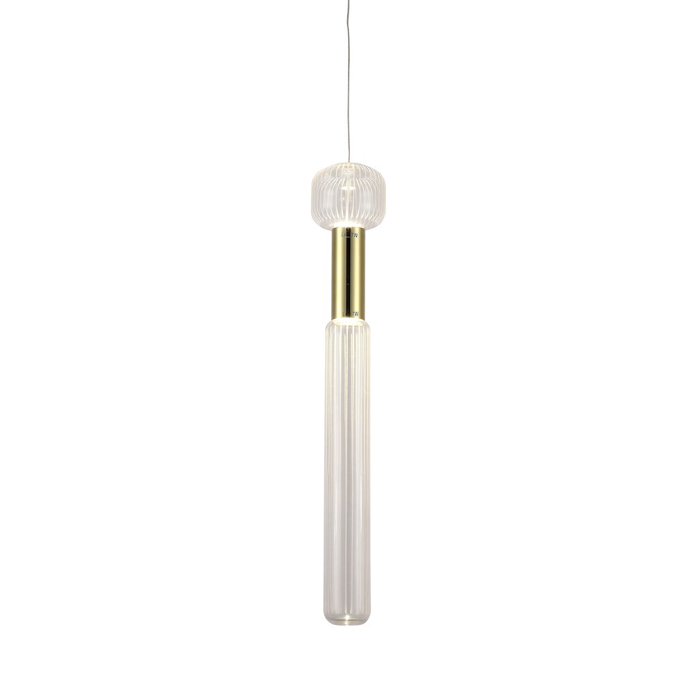 2-Light Gold LED Pendant With Clear Glass Shades. Picture 1