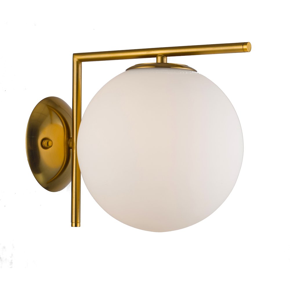 1-Light Brass Metal Wall Sconce With A Milk White Glass Shade. Picture 1