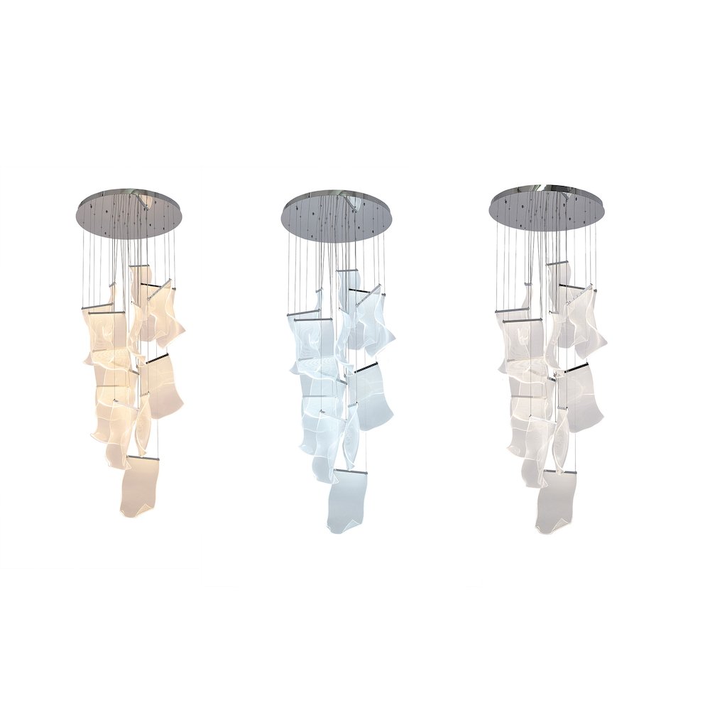 8-Light Chrome Chandelier With Acrylic Crumbled Sheet Pendants. Picture 1
