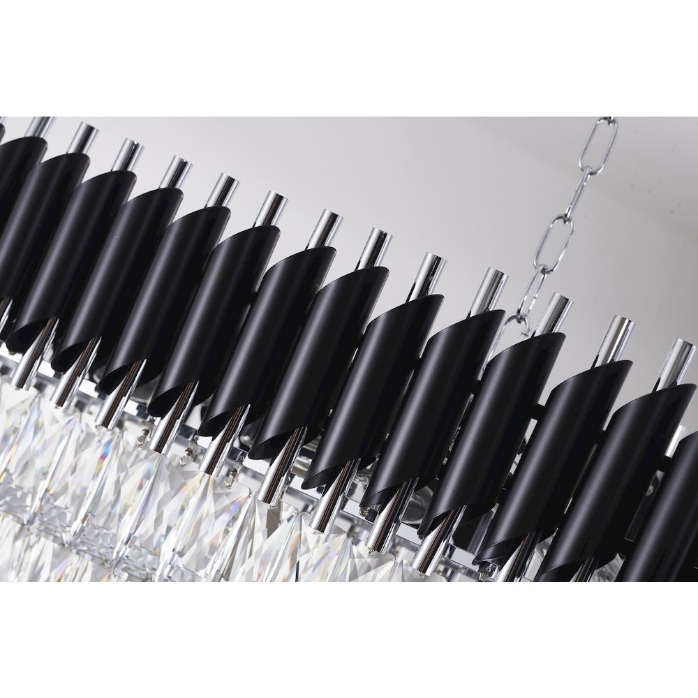 12-Light black and chrome chandelier, clear hanging crystals. Picture 8