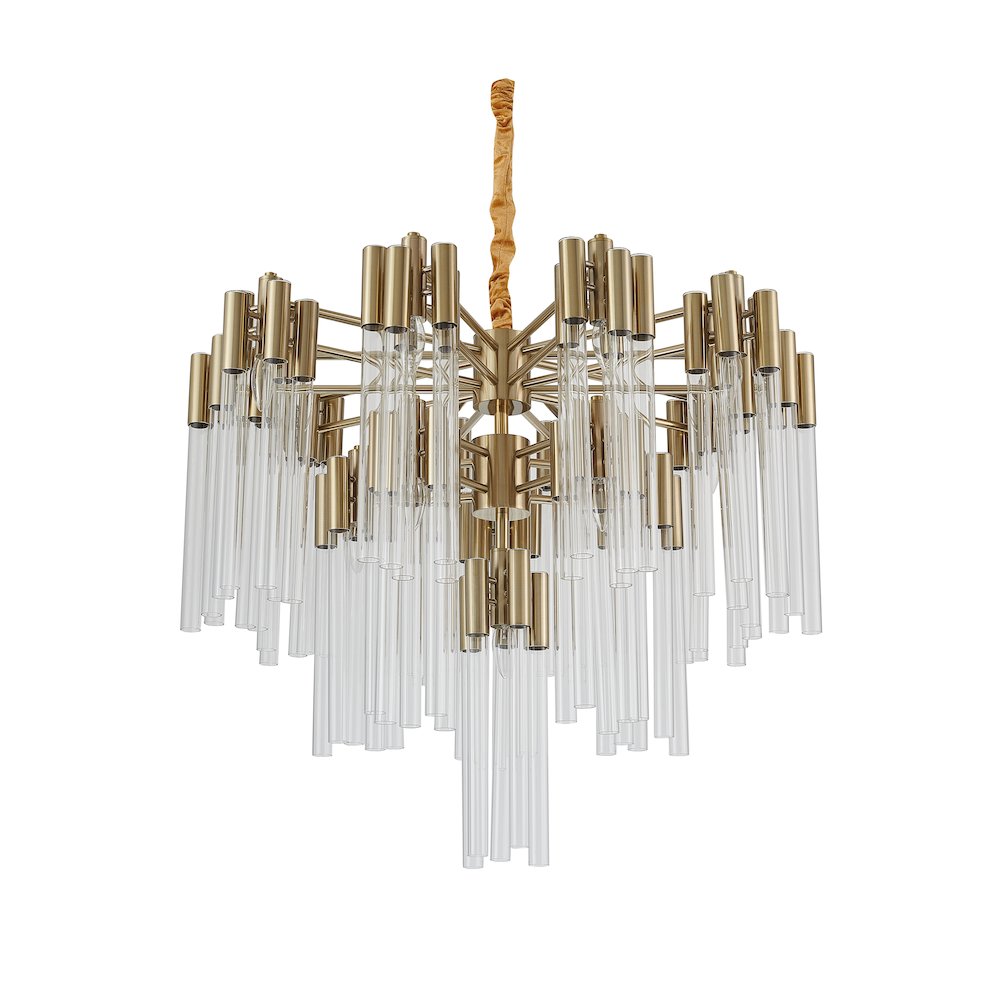 16-Light Gold Metal Chandelier With Clear Glass Rods. Picture 2