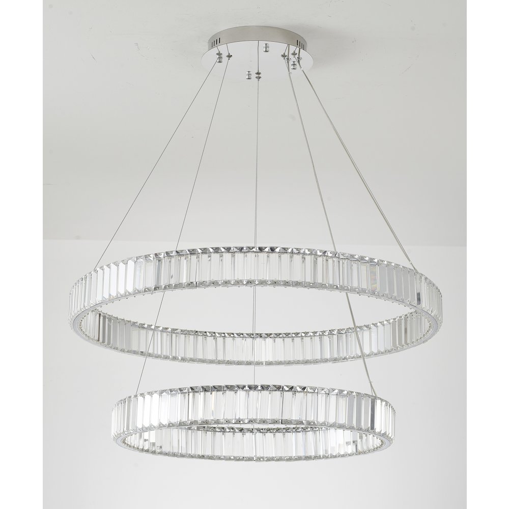 2-Light Chrome Steel LED Chandelier With Crystals. Picture 2