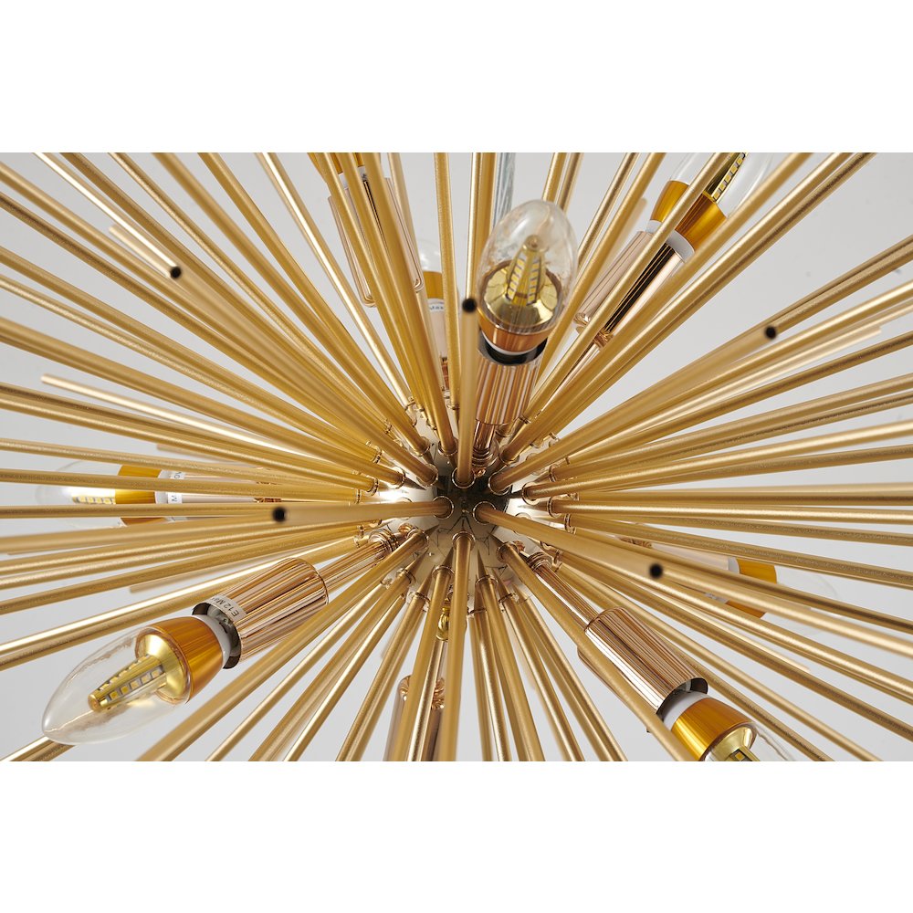 9-Light Gold Iron Chandelier With Aluminum Rods. Picture 4