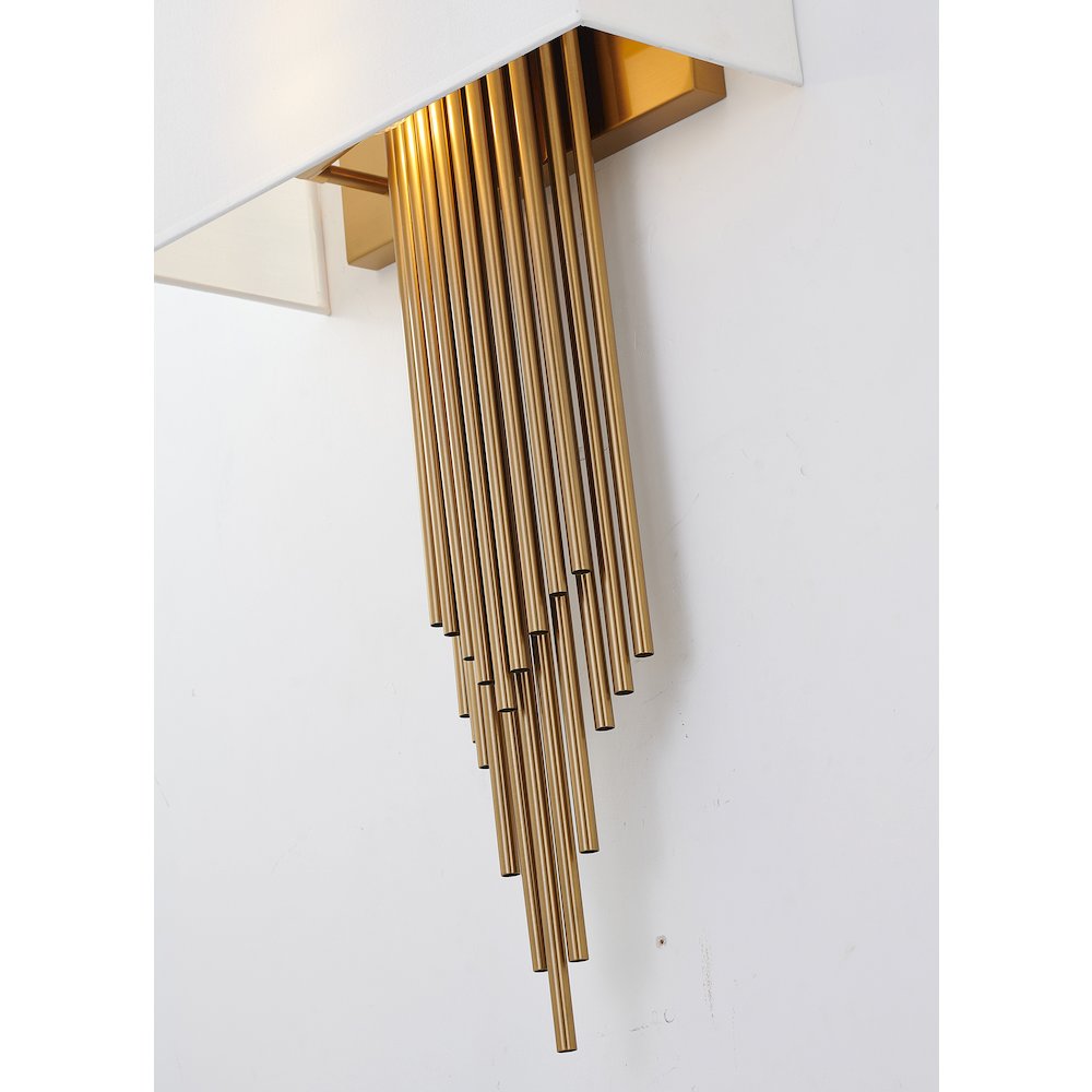 2-Light Antique Brass Rod Wall Sconce With A White Shade. Picture 3
