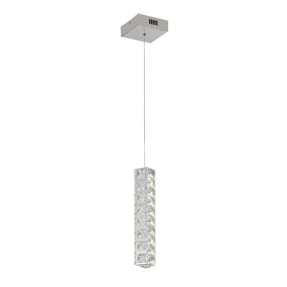 1-Light Chrome LED Pendant With Clear Crystals. Picture 1