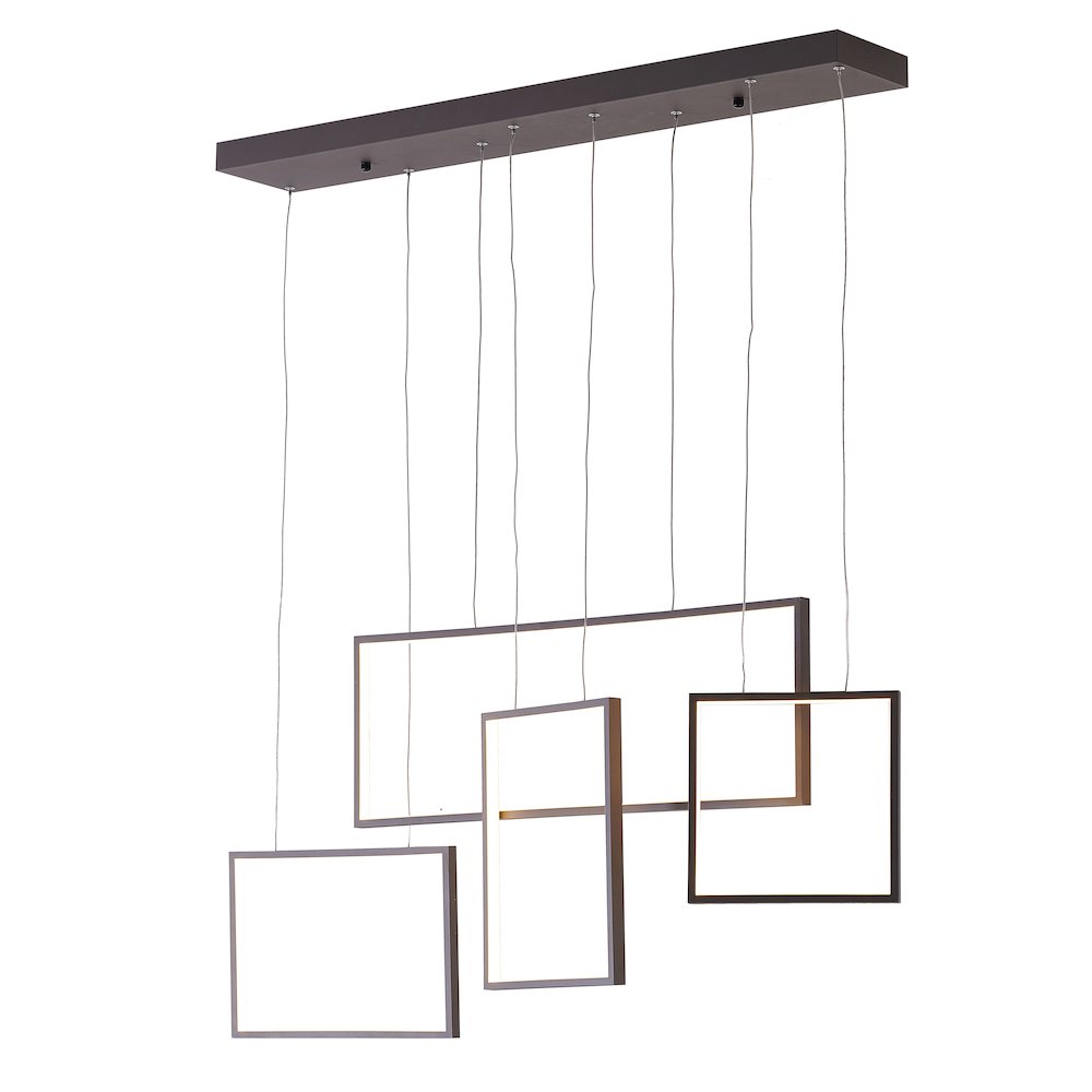 4-Light Dimmable Coffee Brown LED Chandelier With Hanging Box Pendants. Picture 1